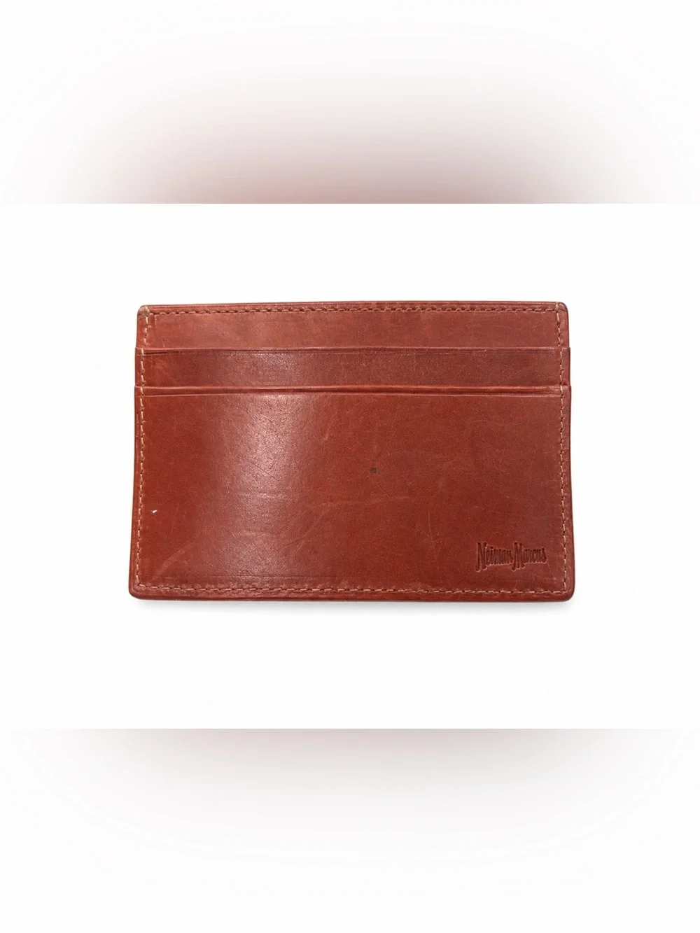 Neiman Marcus Brown Leather Money Clip Card ID Holder Slim Wallet EDC Travel LUX